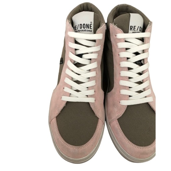 RE/DONE 90s High Top Skate Shoes Canvas Suede Sneakers Grey & Pink NWB Size 37 - Picture 4 of 12